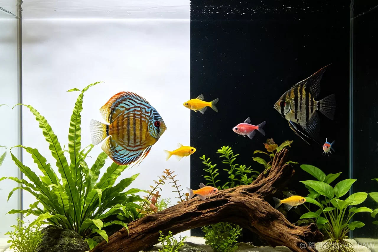 鱼缸背景贴白还是贴黑？背景色对鱼体色和造景层次的影响