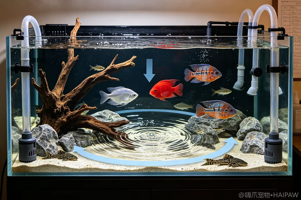 鱼缸水流方向怎么设计才合理？造流泵布局与不同鱼种流速需求