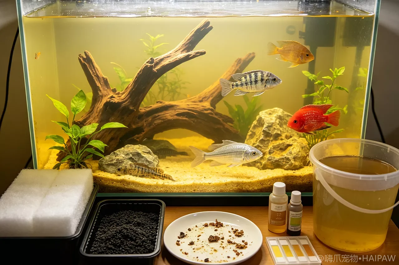 鱼缸水变黄了是什么原因？三种黄水成因的鉴别与对症处理