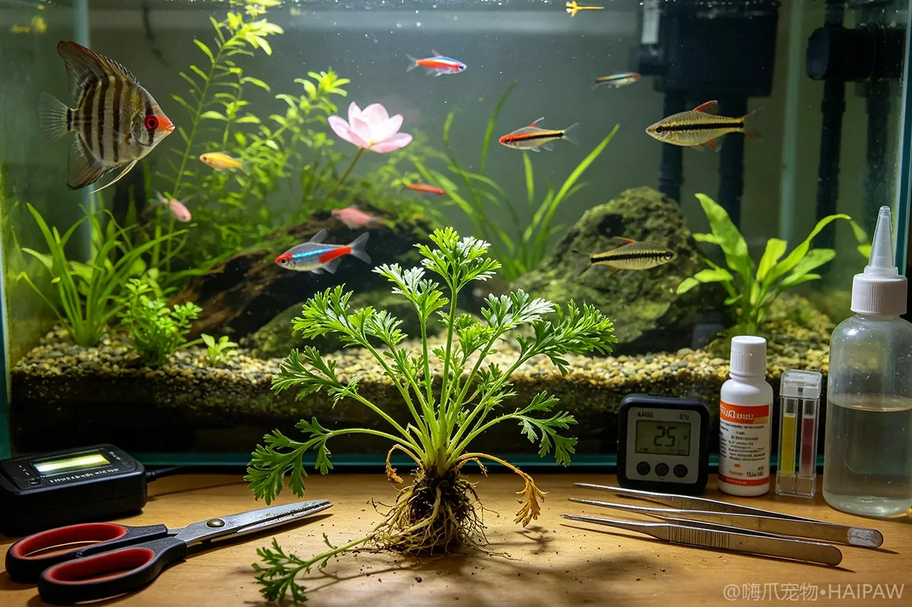 绿菊花草总是从底部开始烂茎？有茎草的光照衰减与修剪管理