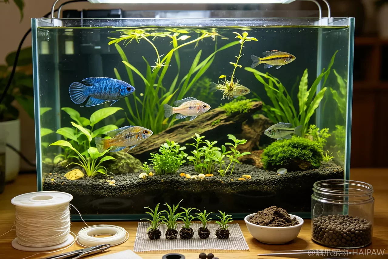 水草扎根前总是飘起来怎么办？五种固定方法与不同底床的种植技巧